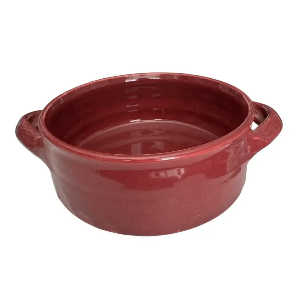 Vintage Signed Bear Pottery 7” Cherry Red Baking Pot